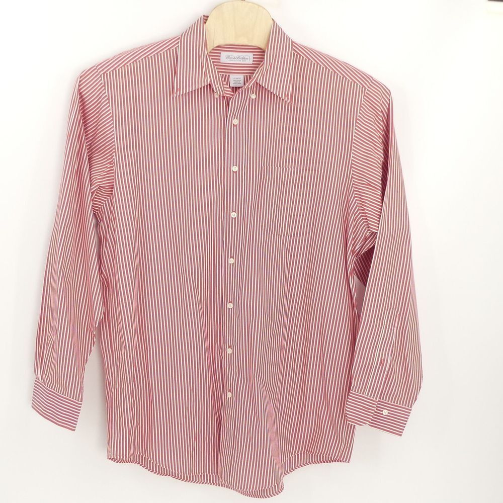 Brooks Brothers Long Sleeve Button Down Shirt Red Stripe Men's 17 36/37
